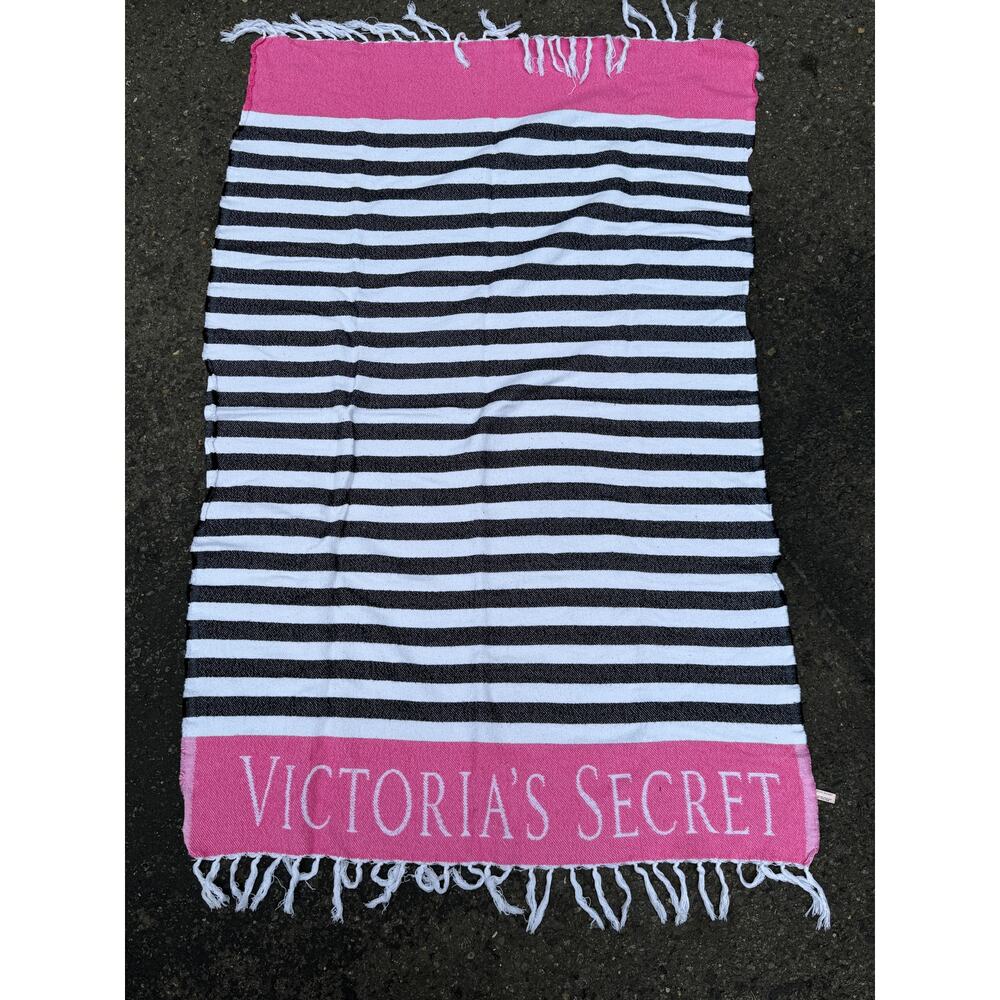 Victoria Secret Beach Blanket Fringe End Striped Towel 37x56